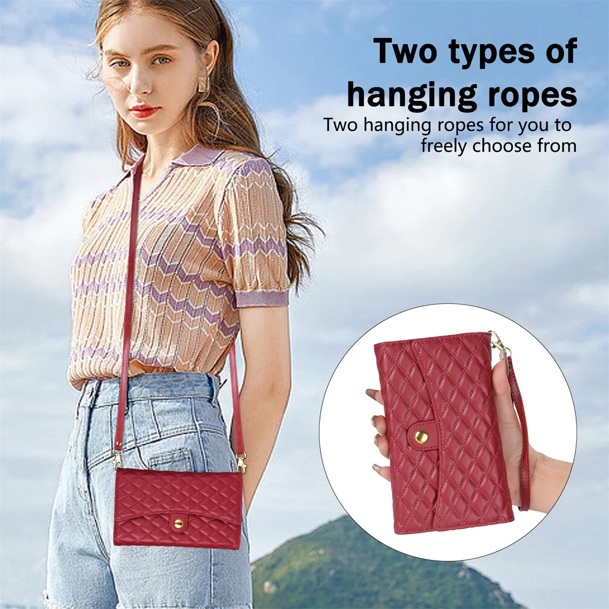 

Crossbody Wrist Lanyard Leather Zipper 7 Cards Wallet Case For Redmi Note 13 Pro Plus 12 11 11S Luxury Diamond Grid Flip Cover