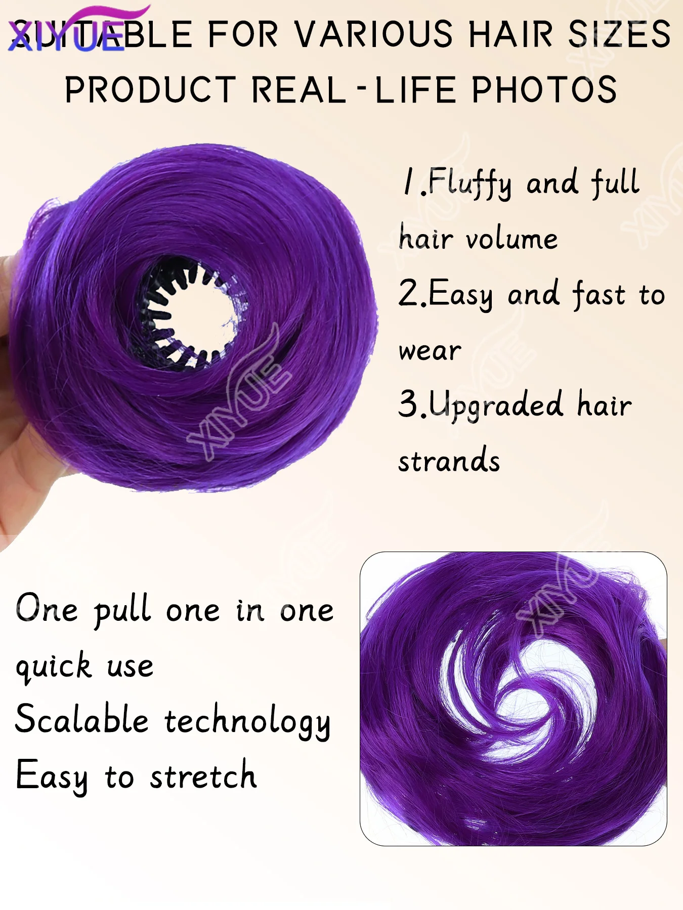 XIYUE Magic Synthetic Hair Bun With Circle Elastic Clips Straight Donut Updo Hair Wig Bird's Nest Shaped Retractable Hairpieces