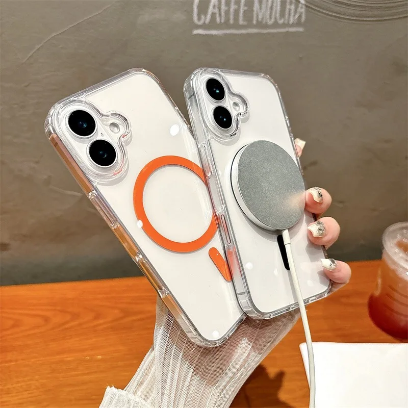 Magsafe 磁気耐衝撃クリアケース iphone 16 プロマックス 15 プロ 14 プラス 13 12 11 ワイヤレス充電カバーケース