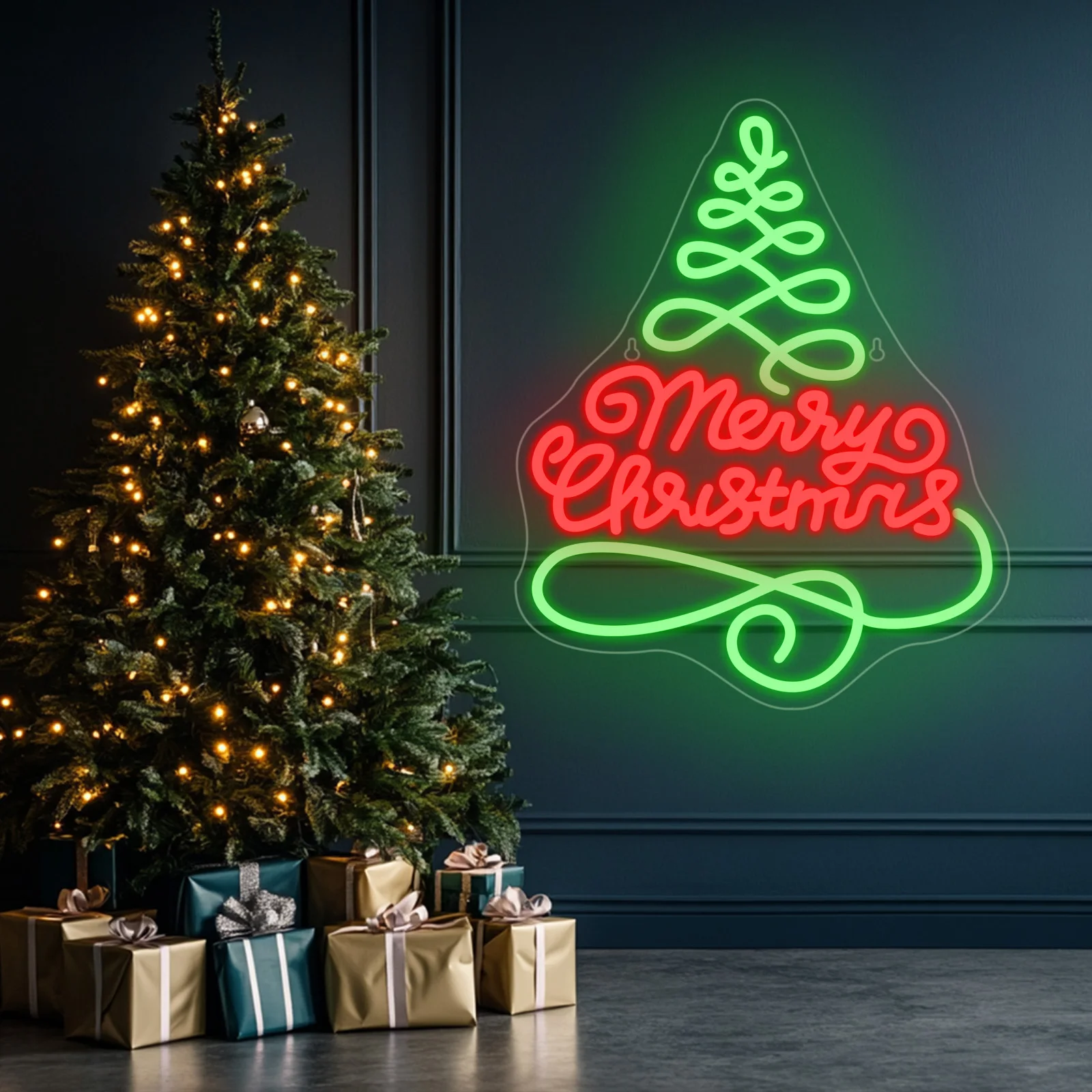 

Merry Christmas Neon Signs For Wall Decor Xmas Tree Design Acrylic Room Decoration Party Home Bars Bedroom Club Lamp Art Signs