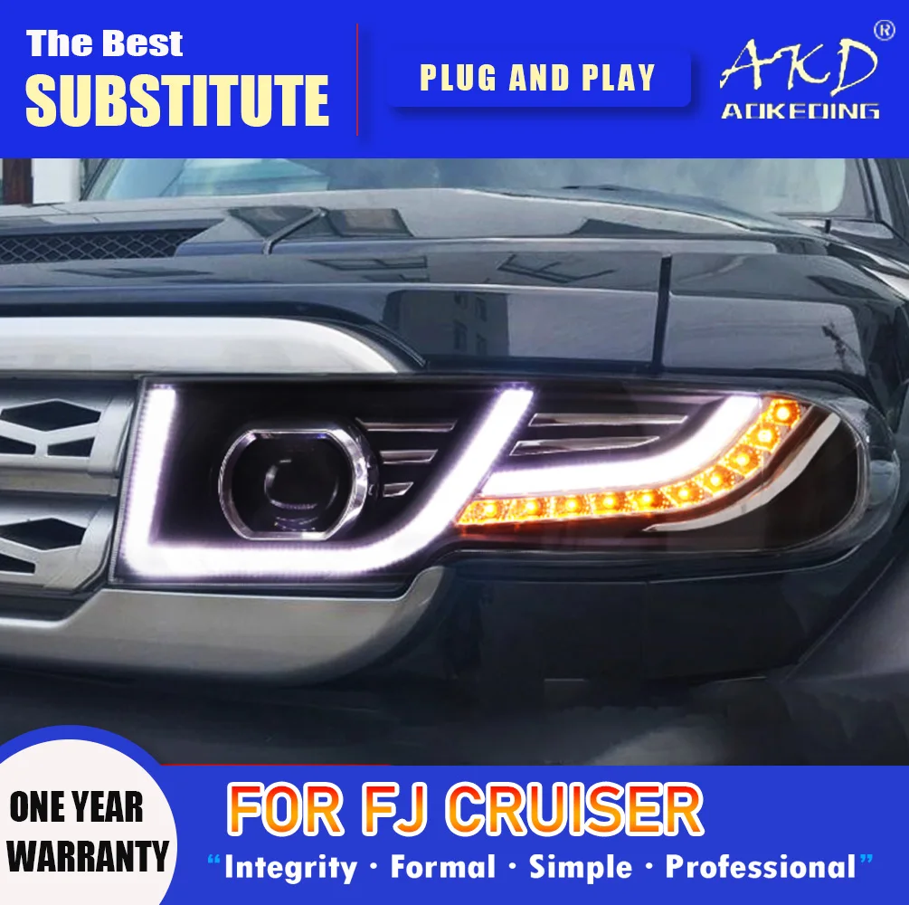 AKD Head Lamp fo Toyota FJ Cruiser LED Headlight 2007-2016 Headlights FJ Cruiser DRL Turn Signal High Beam Angel Eye Projector