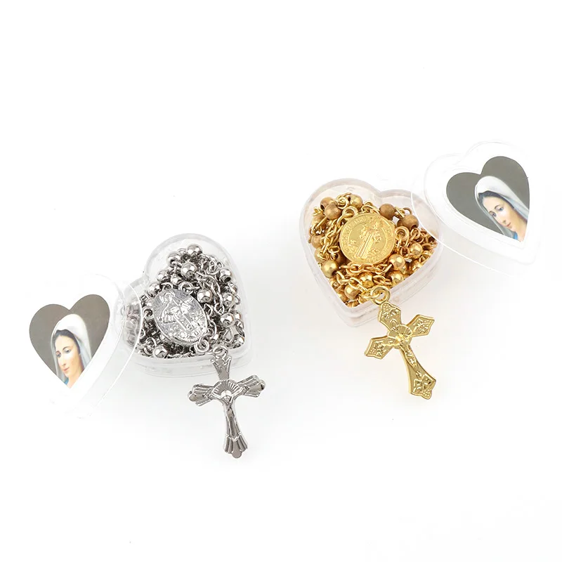 الأزياء سانتا ماريا صورة مربع الصلاة حبة قلادة مع الفولاذ المقاوم للصدأ الصليب قلادة الذهب/الفضة سحر المجوهرات للرجال/النساء #3