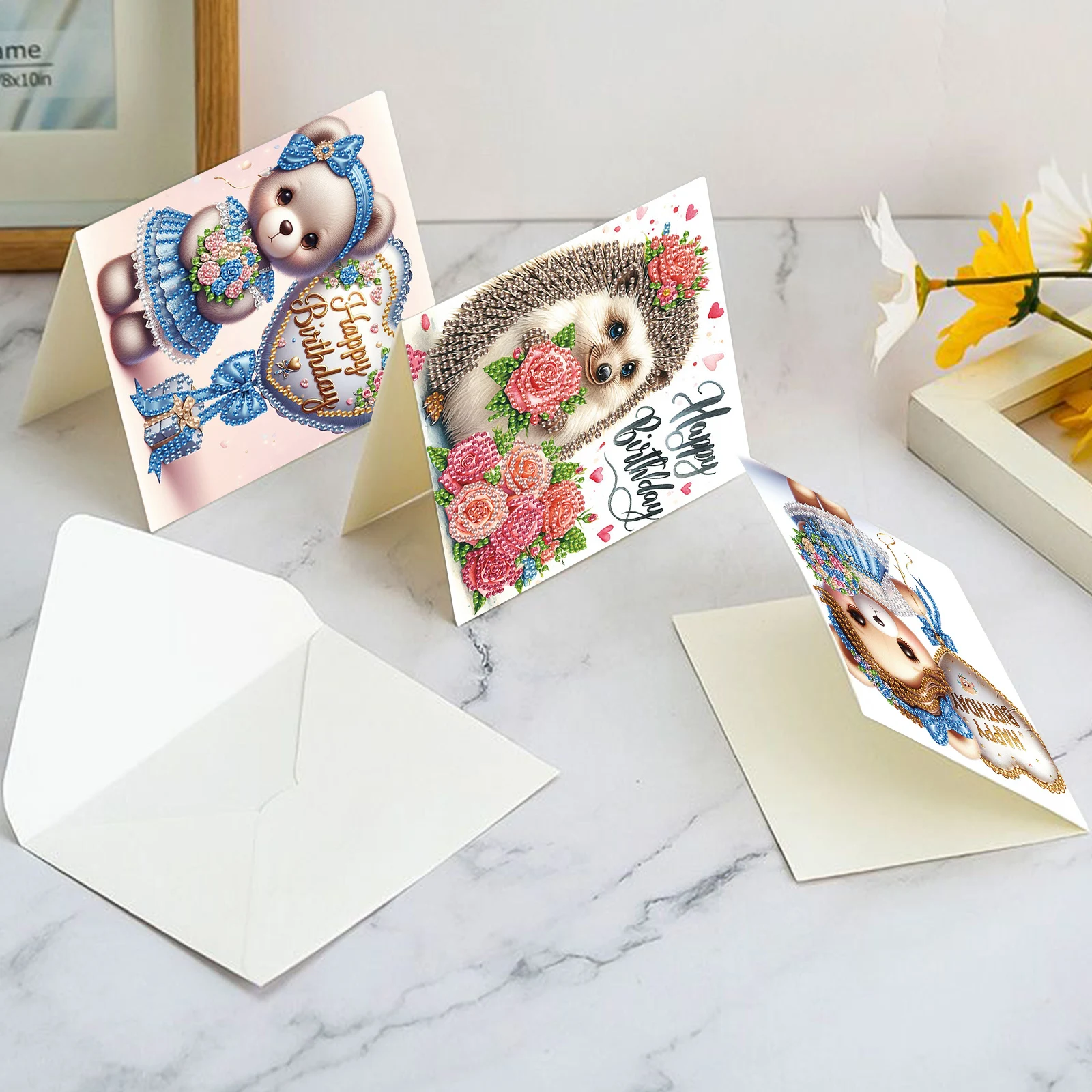 

6 шт. наборы поздравительных открыток с алмазной живописью, поздравительные открытки с животными на день рождения с конвертами, алмазные художественные поделки, открытки на день рождения