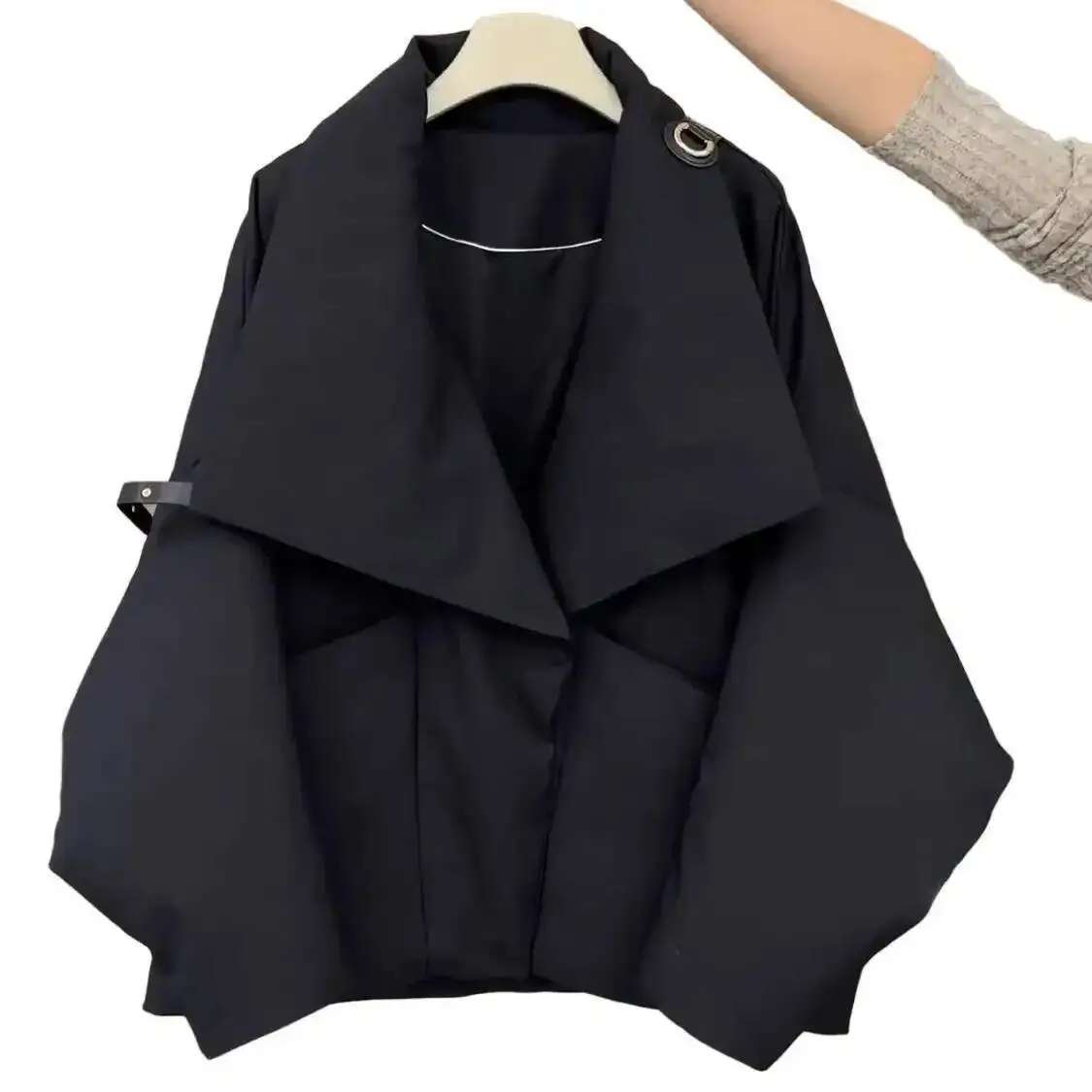 الفرنسية الأنيقة هيبورن نمط سميكة الدافئة طوق أسود سترة قطن المرأة ملابس خارجية شتوية جديدة تصميم عصري بسيط