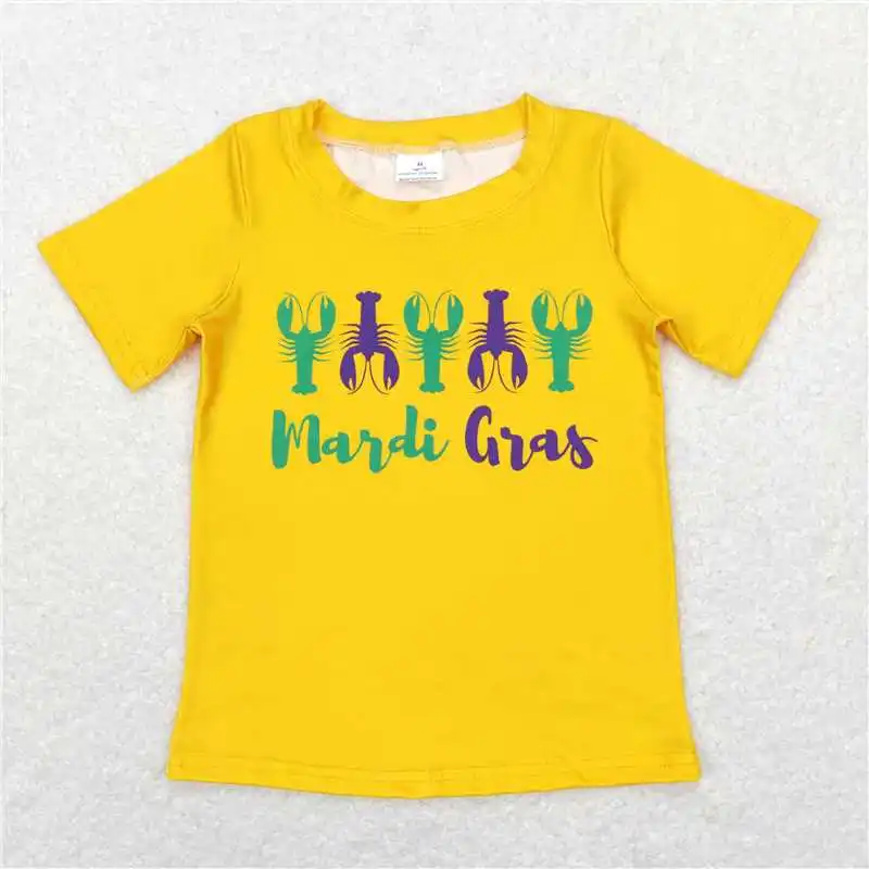 Hurtownia dzieci z krótkim rękawem Mardi Gras dziecięce guziki fioletowe paski Tee t-shirty maluch Baby Boy haftowany sweter z klapami