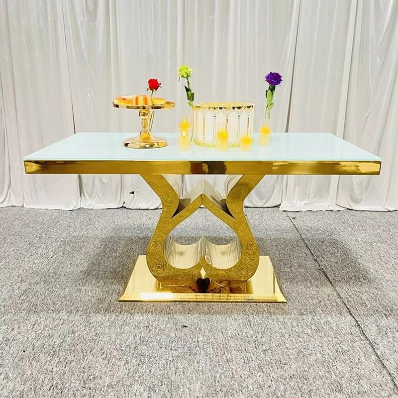 

Wedding/event/party with cheap bride and groom glass top gold stainless steel table