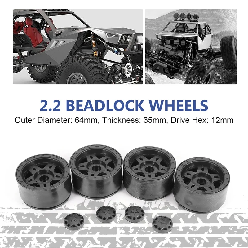 Beadlock plástico para RC Crawler Car, Hub de roda, jantes para 1,10 RC, Axial SCX10, Wraith, Capra, RR10, Traxxas, TRX4, D90, 4pcs