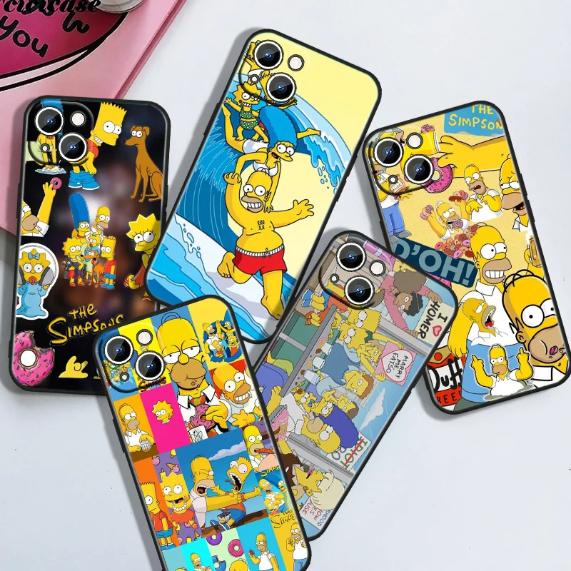 

Disney The simpsons Cute Black Silicone Phone Case For Apple iPhone 15 14 13 12 mini 11 XS XR X 8 7 Pro Max Plus Soft Cover Capa