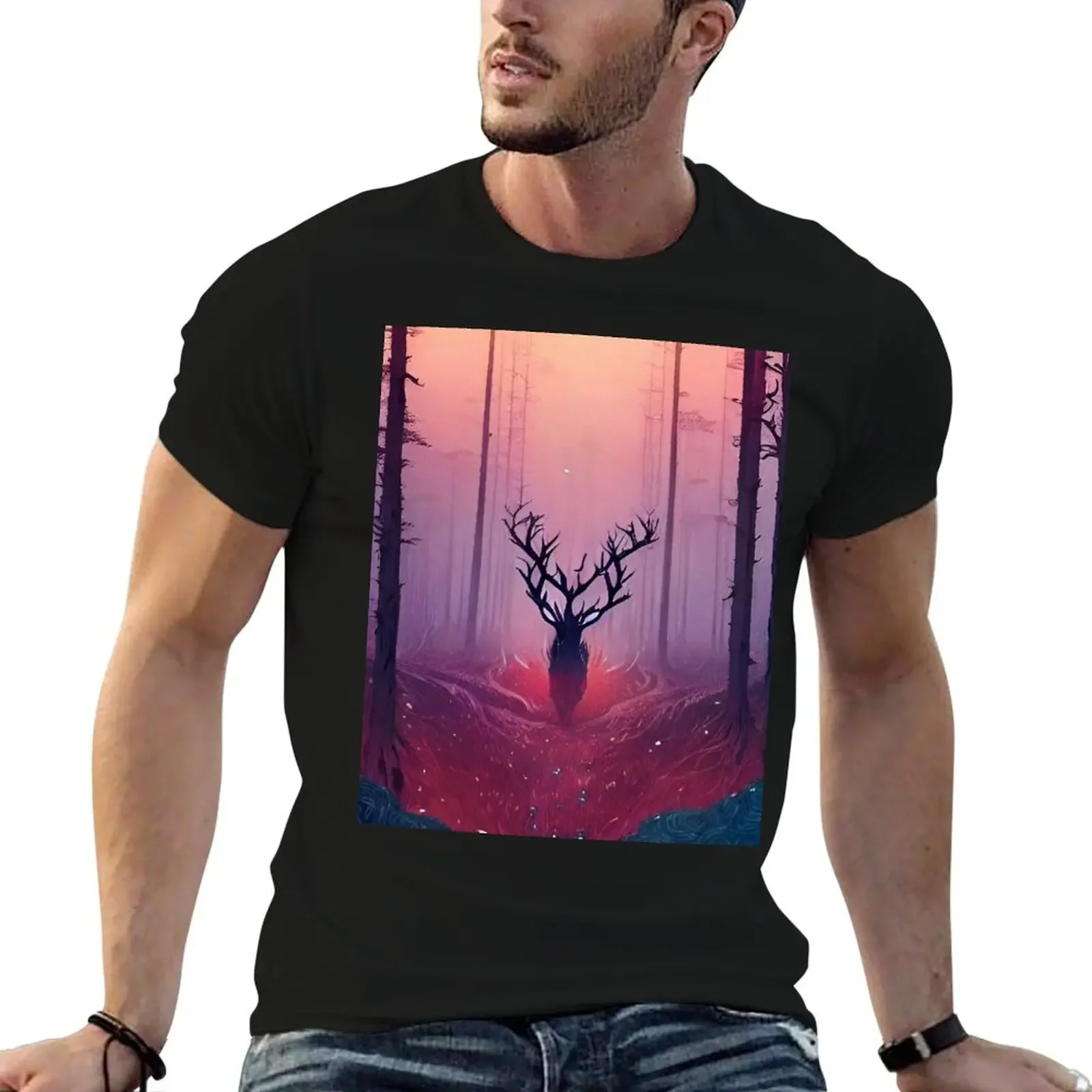 

Deer Silhouette In The Wilderness T-Shirt Blouse oversized t shirt summer clothes animal prinfor boys Men's t-shirts