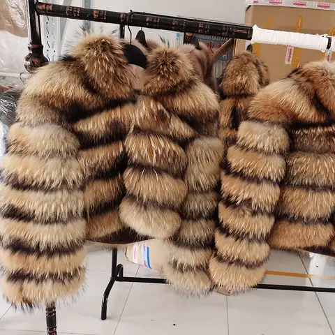 2025 Maomaokong Natural Real Raccoon Fur Coat With Hat Women's Winter Fur Jacket Luxury Leather Fur Female Clothes