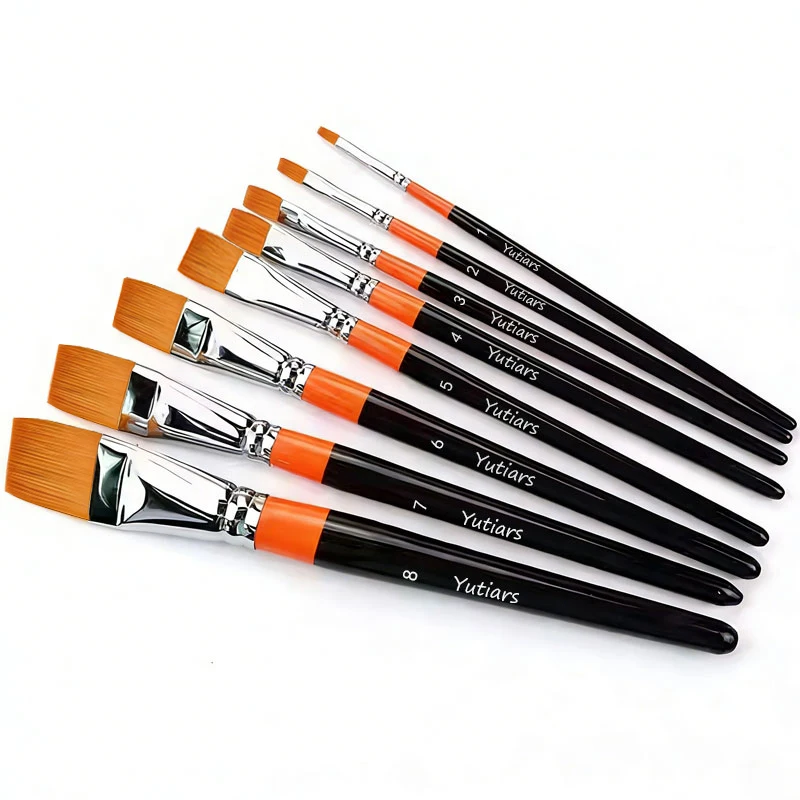 8Pcs Professional Flat Artist Paint Brushes Set Soft Nylon Hair for Watercolor Acrylic Oil Gouache Painting Beginners & Students