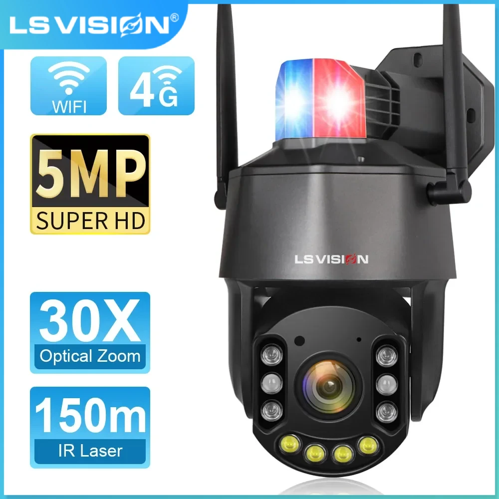 

Наружная IP-камера LS VISION, 5 МП, 4G, Sim-карта, Wi-Fi, автоматическое отслеживание, 30-кратный оптический зум, PTZ, двухстороннее аудио, ИК, 150 м, камера видеонаблюдения
