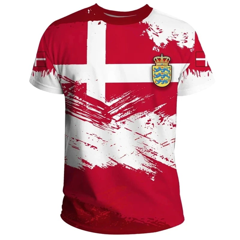 

3D Print Denmark Flag Emblem T Shirts For Men Cool Designs T-shirt Womens Clothes Harajuku Fashion Streetwear Male Tees Tops 4XL