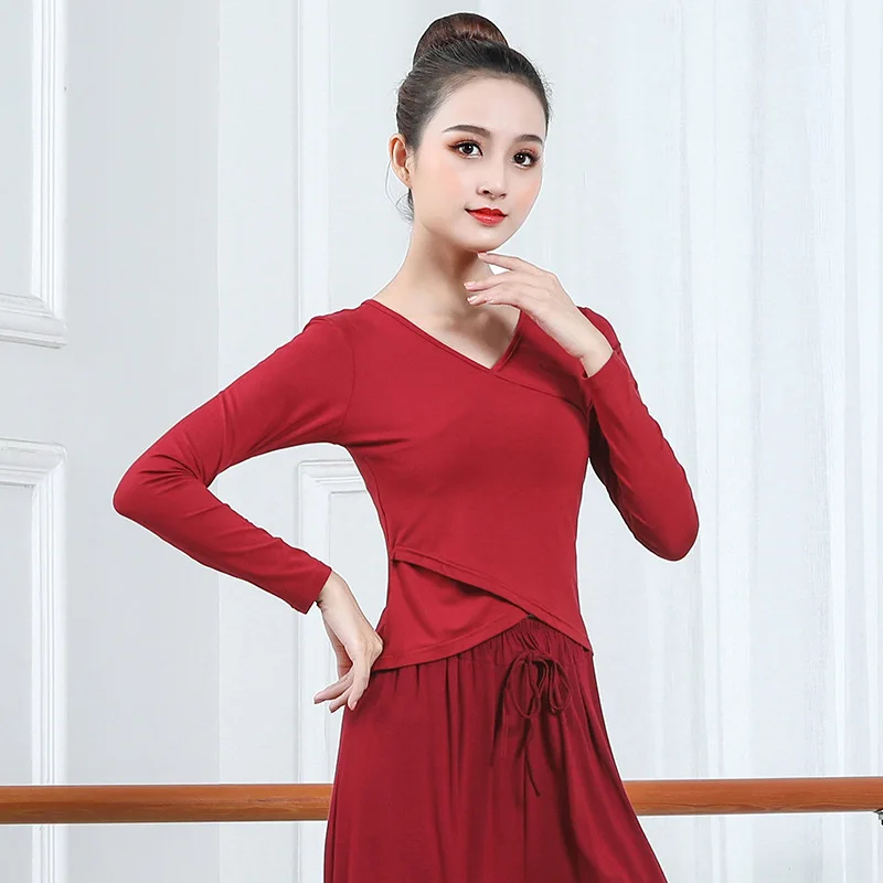 New National Standard Dance Top Female Adult Modal Red Latin Dance Clothes Modern Social Dance Top Practice Performance Clothes