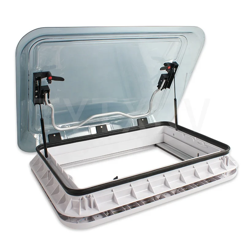 RV Accessories 700*500mm RV Roof Window With LED Light Aluminium Alloy UV Resistant Circle Skylight
