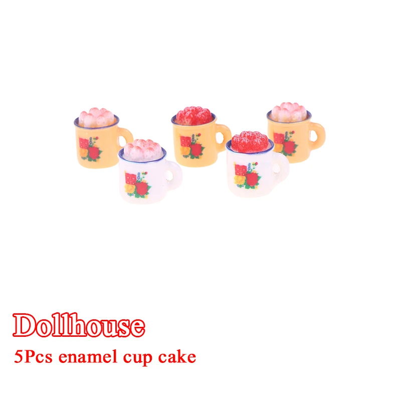 

5pcs Dollhouse Miniature Food Play Scene Decoration Mini Cup Cake Enamel Basin Doll Accessories Toy