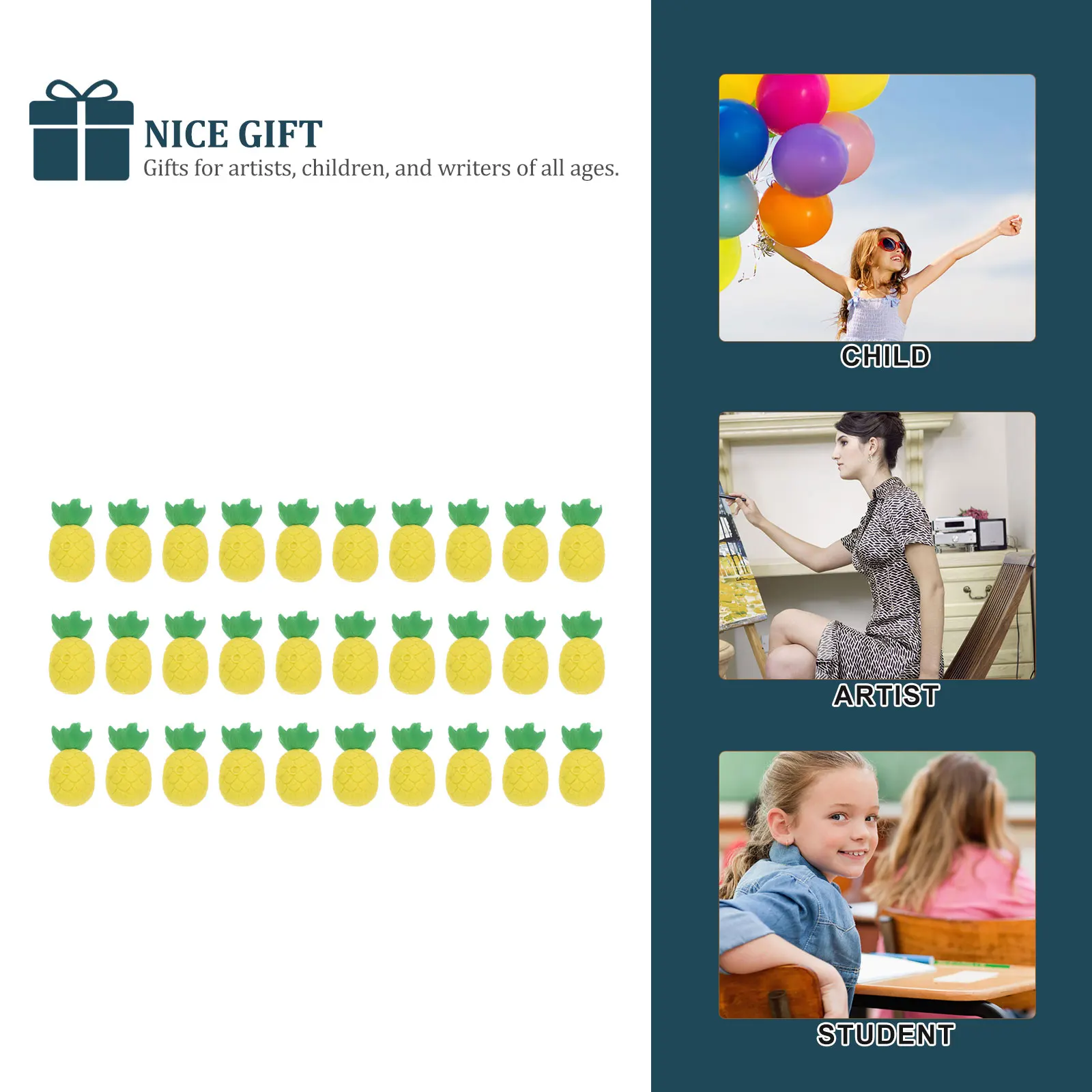 30pcs Bulk Pineapple Eraser For Kids School Students Tpr Fruit Shaped Erasers Classroom Prizes Stationery Supplies Pencil Rubber