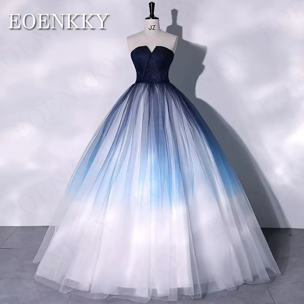 Farbverlauf blau Tüll Ballkleid formelle Mezuniyet Elbiseleri ärmel los eine Linie träger lose Bankett Anlass Kleider boden lang Gradient Blue Tulle Ballkleid Formal  mezuniyet elbiseleri Ärmellos A Line  Trägerloses B