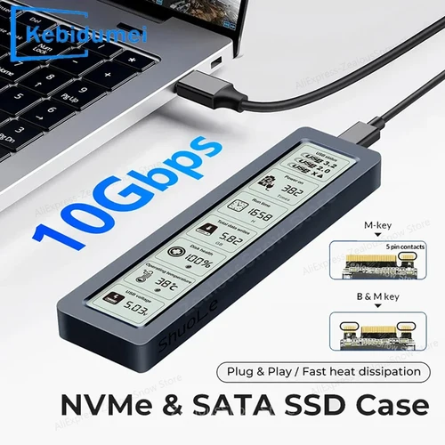 Caja M2 SSD NVMe SATA protocolo Dual 10Gbps con pantalla de visualización Digital inteligente USB3.2 Gen2 tipo C caja de disco M.2 SSD