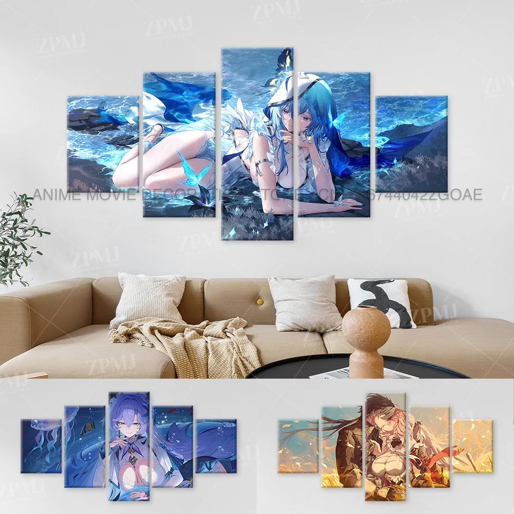 

5PCS Wuthering Waves Canvas Print Picture Anime Wall Art Paintings Game Character Home Decor Poster Living Room No Frame Mural