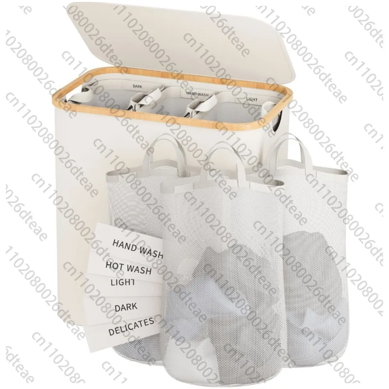160L Extra Large Laundry Basket With Lid 3-Grids Inner Bags Laundry Hamper Handles Classification Labels Foldable Laundry Basket