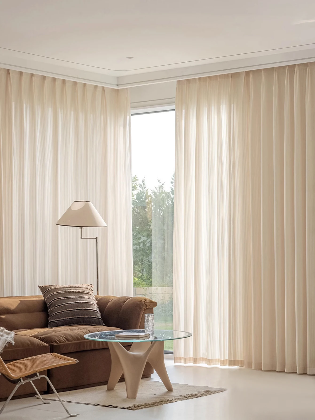 Milk Tea-colored Mirror Veil Curtain Light-transmitting Gauze Curtain Floating Window Living Room Balcony Sun Protection