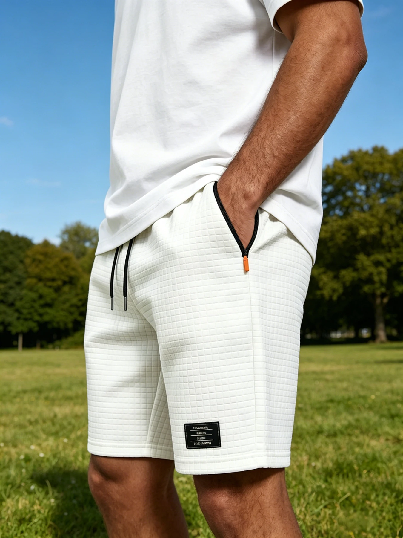 Herren Sportshorts mit Strukturierter Oberfläche und Kordelzug, 3D-Waffelstoff, Funktionale Reißverschlusstaschen, Locker Geschnitten für Büro, Pendeln & Freizeit