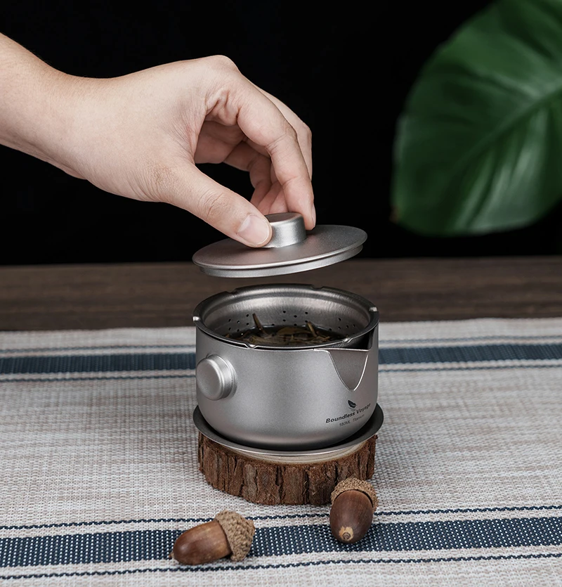 Grenzenlose Reise Titan Gaiwan Teekanne Tassen Doppels chicht Tee maschine mit Deckel & Filter ultraleichte Kung Fu Tee Set stapelbare Tassen – Detail 9