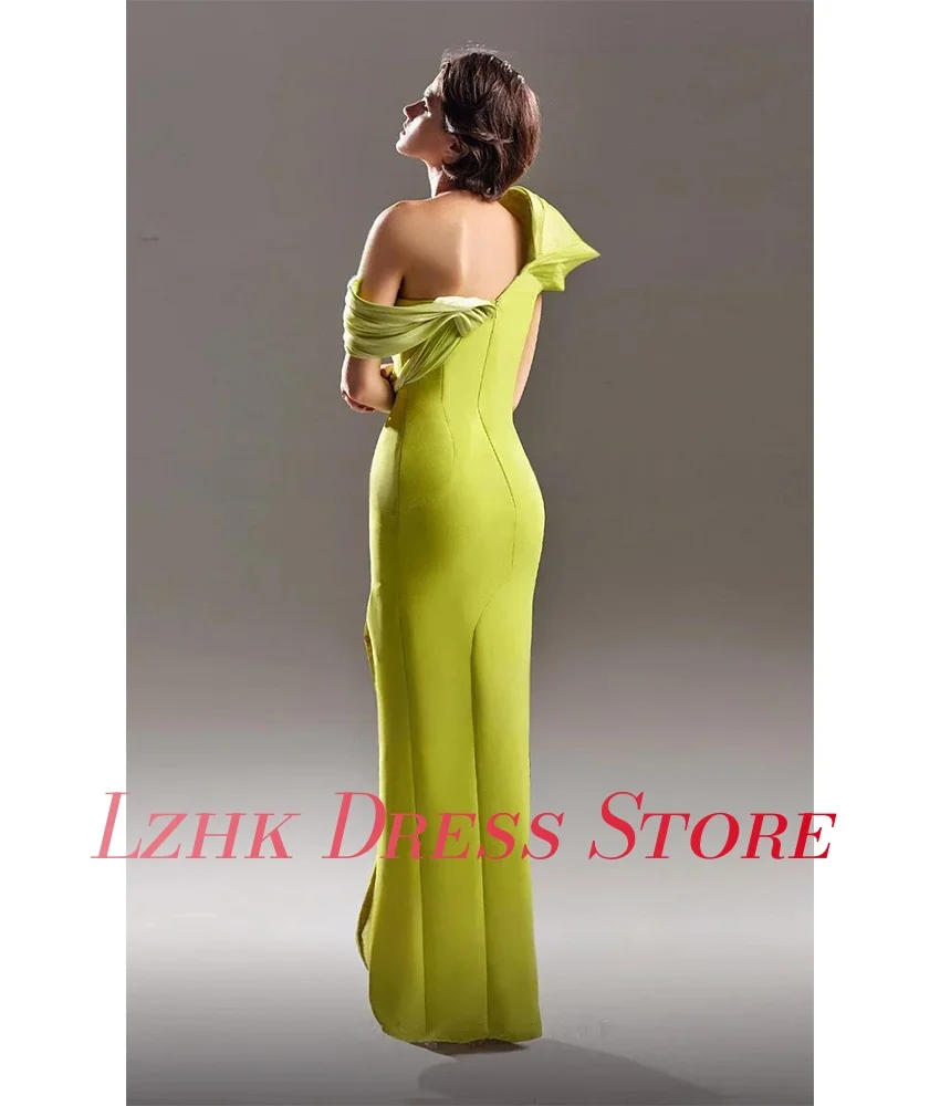 Aangepaste sexy jersey rechte avondjurk met één schouder Temperament Korte mouwen Vloerlengte فستان • Daug 1897