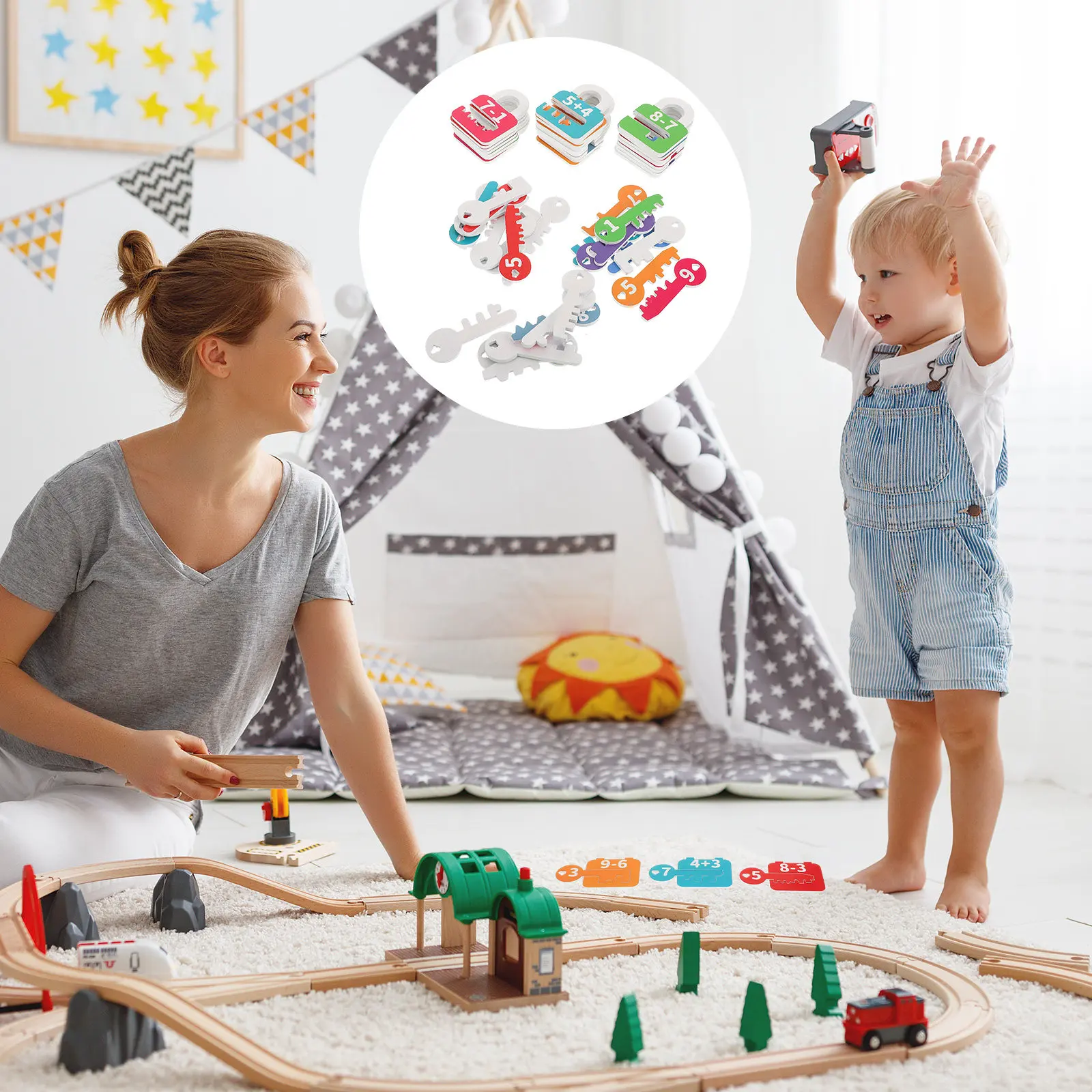 

1Set Wooden Montessori Educational Locks Keys Math Learning Numbers Matching Counting Preschool Activities Games for Boys Girls