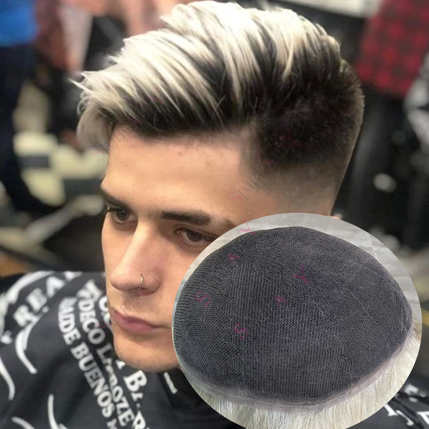 

Натуральные волосы Full Swiss Lace с невидимыми отбеленными узлами и черными корнями 1BT60R # Мужской парик-система Ombre Blonde French Lace Toupee