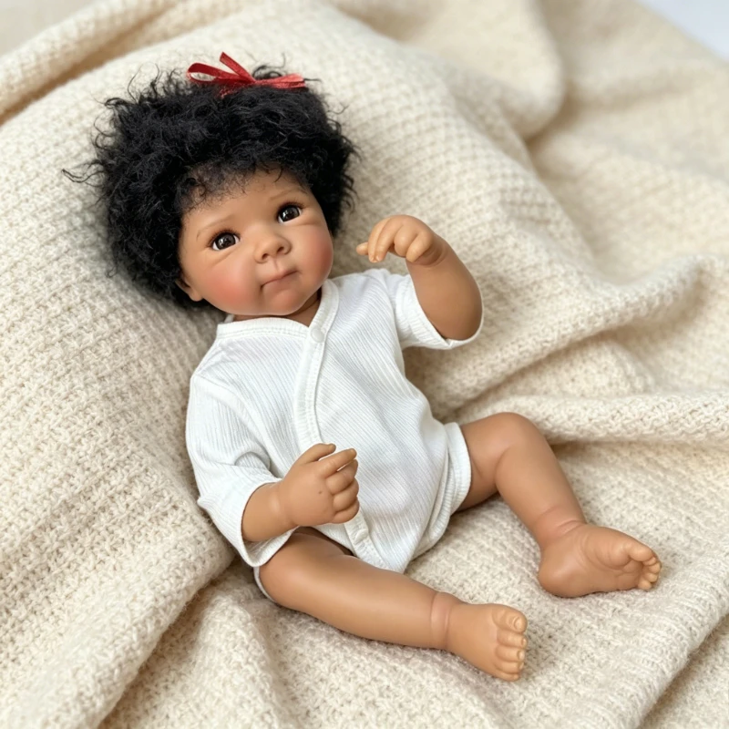 

Кукла реборн Бетти 48 см, темнокожая, с виниловым телом и вшитыми волосами, ручная работа, высокое качество