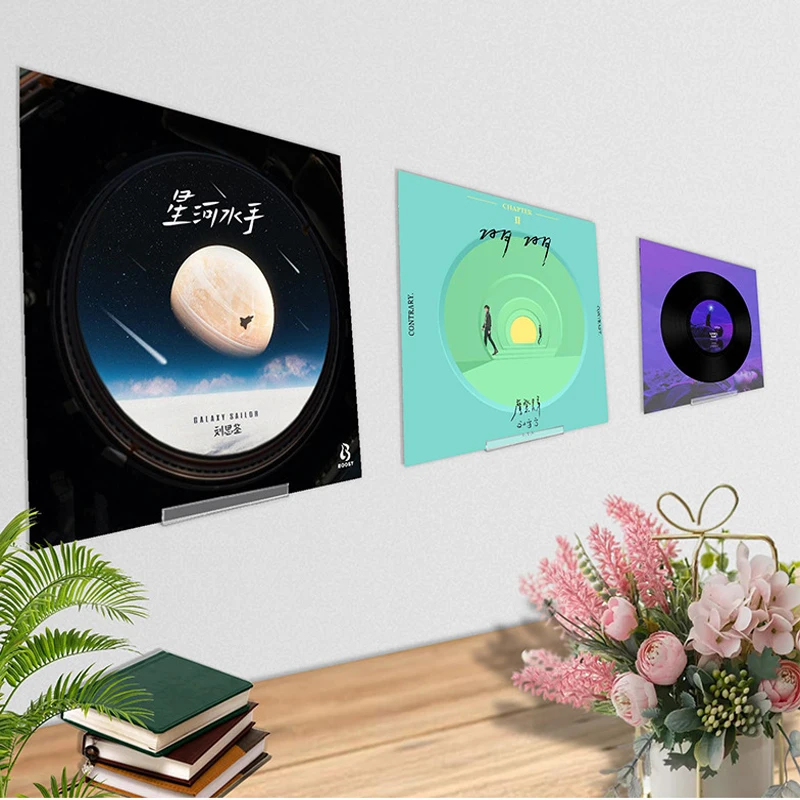 4Pcs Black Vinyl Record Rack Wall Mounted Acrylic CD Display Stand Children\'s Bookshelf Floating Storage Rack