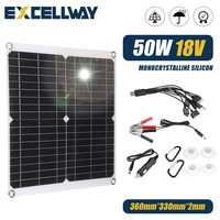 EXCELLWAY 50W 10 IN 1 Flexible Monocrystalline Solar Panel Kit 18V/5V Dual USB Portable Solar Power Charger For Bank Battery