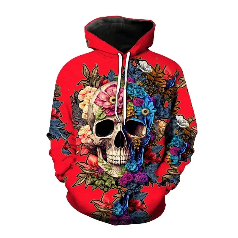 Fashion Goth Skeletons Flowers Graphic Sweatshirts  Skull Hoodies For Men Clothes Casual Streetwear Pullovers Y2k  Tracksuit