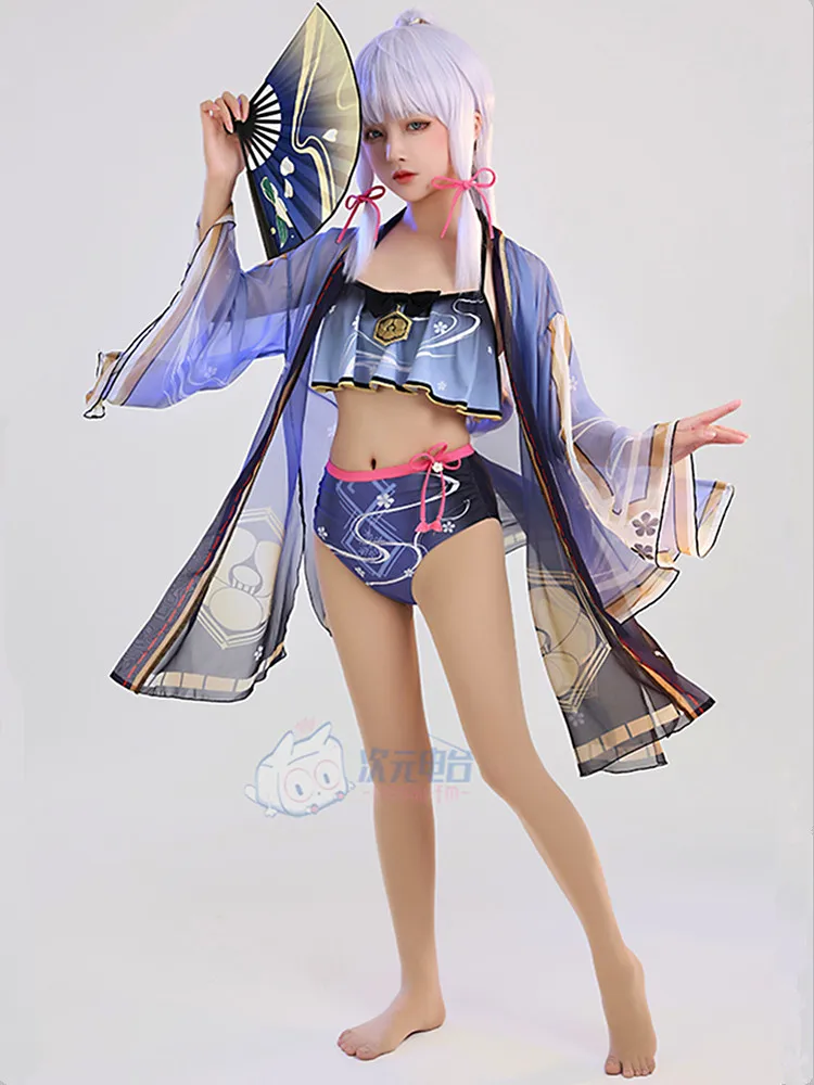 Imagem -03 - Kamisato Ayaka Swimsuit Jogo Genshin Impact Cosplay Traje Mulheres Anime Split Lovely Bikini Conjunto Sexy Roupa de Banho Tamanhos S-xl 2023