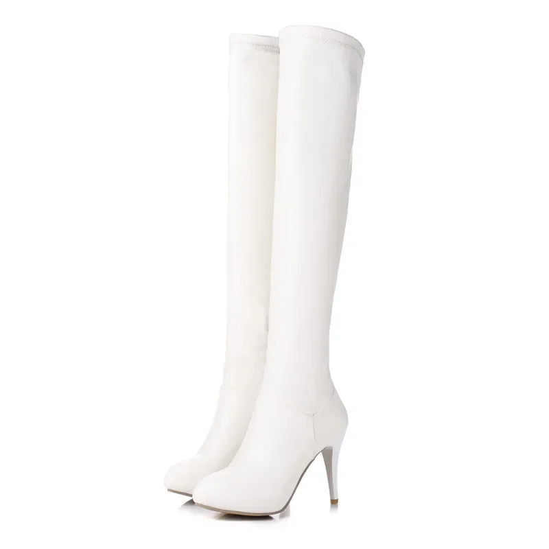 Sexy Over the Knee Boots Women Autumn Winter Fashion High Heels Elastic Thigh High Boot Female Black White Waterproof Long Shoes view 5