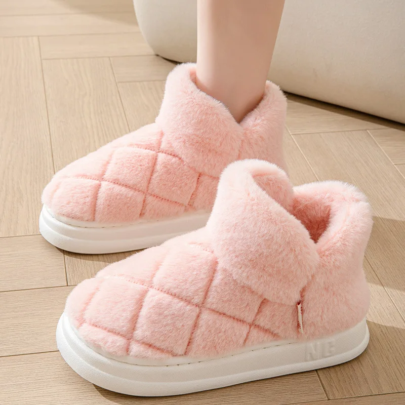 

Winter Warm Women's Cotton Slippers Thick Bottom Outside Wear Non-slip Warm Shoes Cute Home Plush Package Root Cotton Slippers