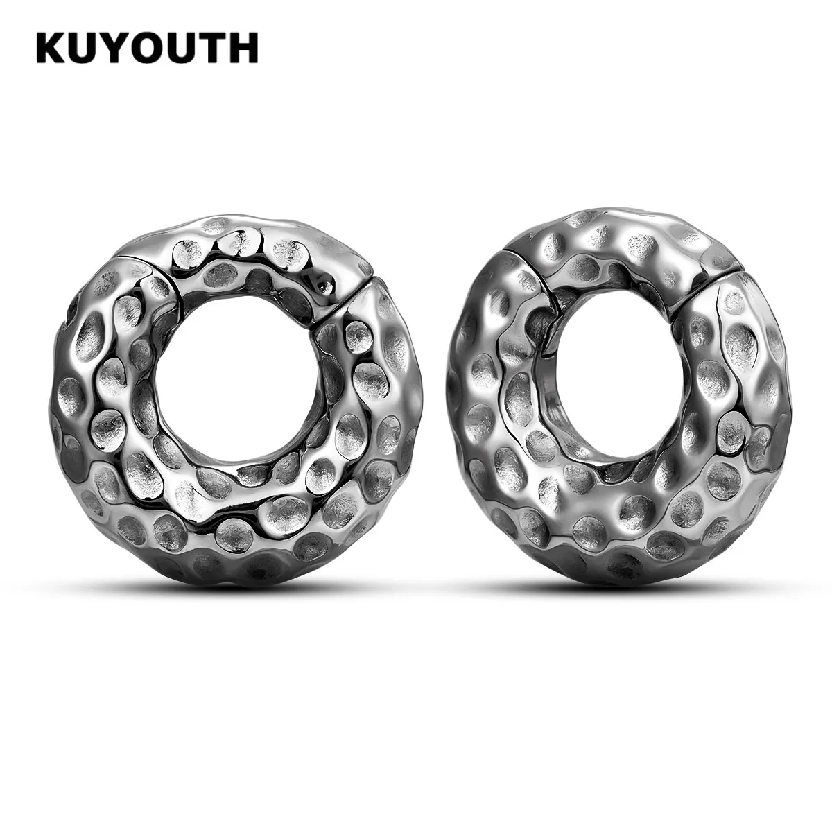 KUYOUTH Stainless Steel Hammered Ear Expanders - 2PCS Ear Plugs Gauges Stretchers, Hypoallergenic Body Piercing Jewelry