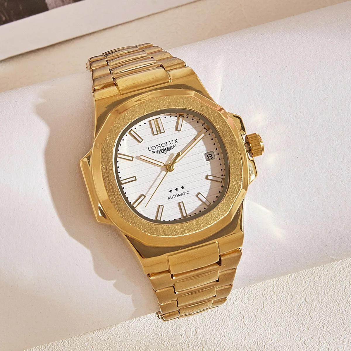 

Мужские брендовые механические наручные часы из нержавеющей стали со светящимся календарем и датой, мужские спортивные водонепроницаемые автоматические деловые мужские подарочные часы