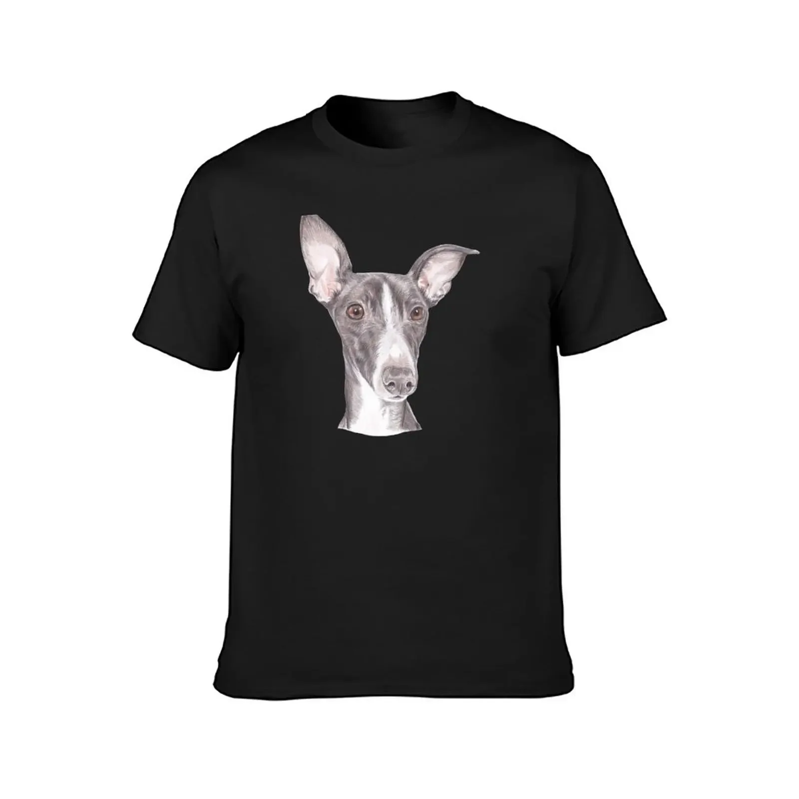 Italian greyhound, grey,coloured pencil drawing T-Shirt anime man clothes basketball graphic tees mens fashion