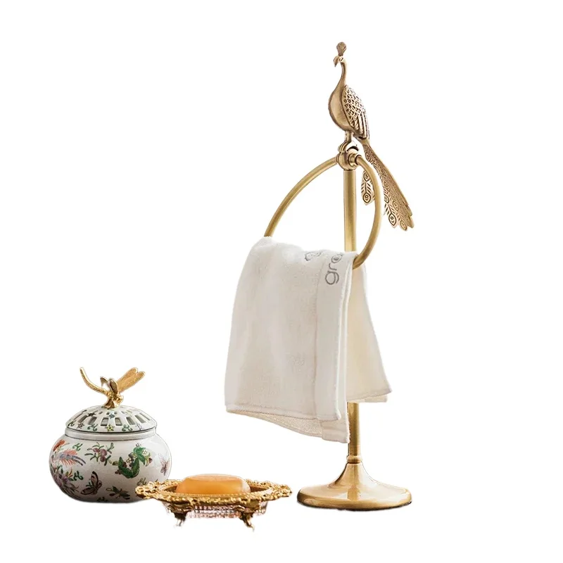 

Luxury Bathroom Fabric Holder, Vintage Brass Towel Ring, Freestanding Handcrafted Rotating Towel Rack, Elegant Storage Stand