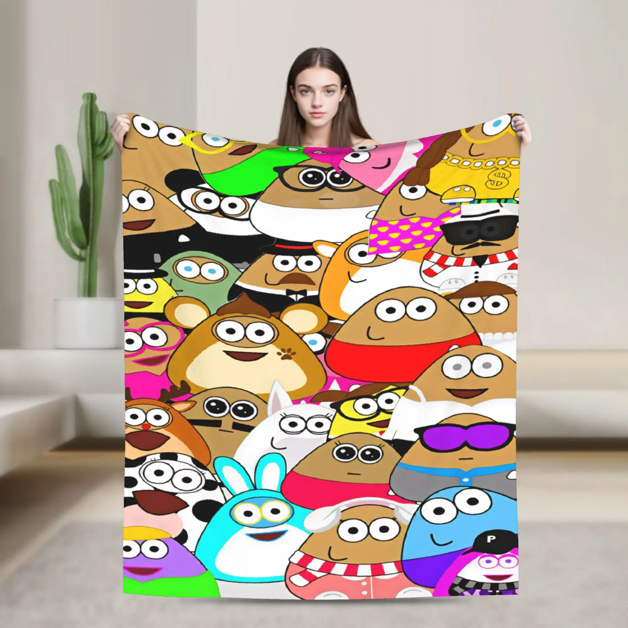 Pet Alien Pou Animated Television Comfortable Blankets Plane Travel Throw Blanket Couch Chair Flannel Bedspread Sofa Bed Cover