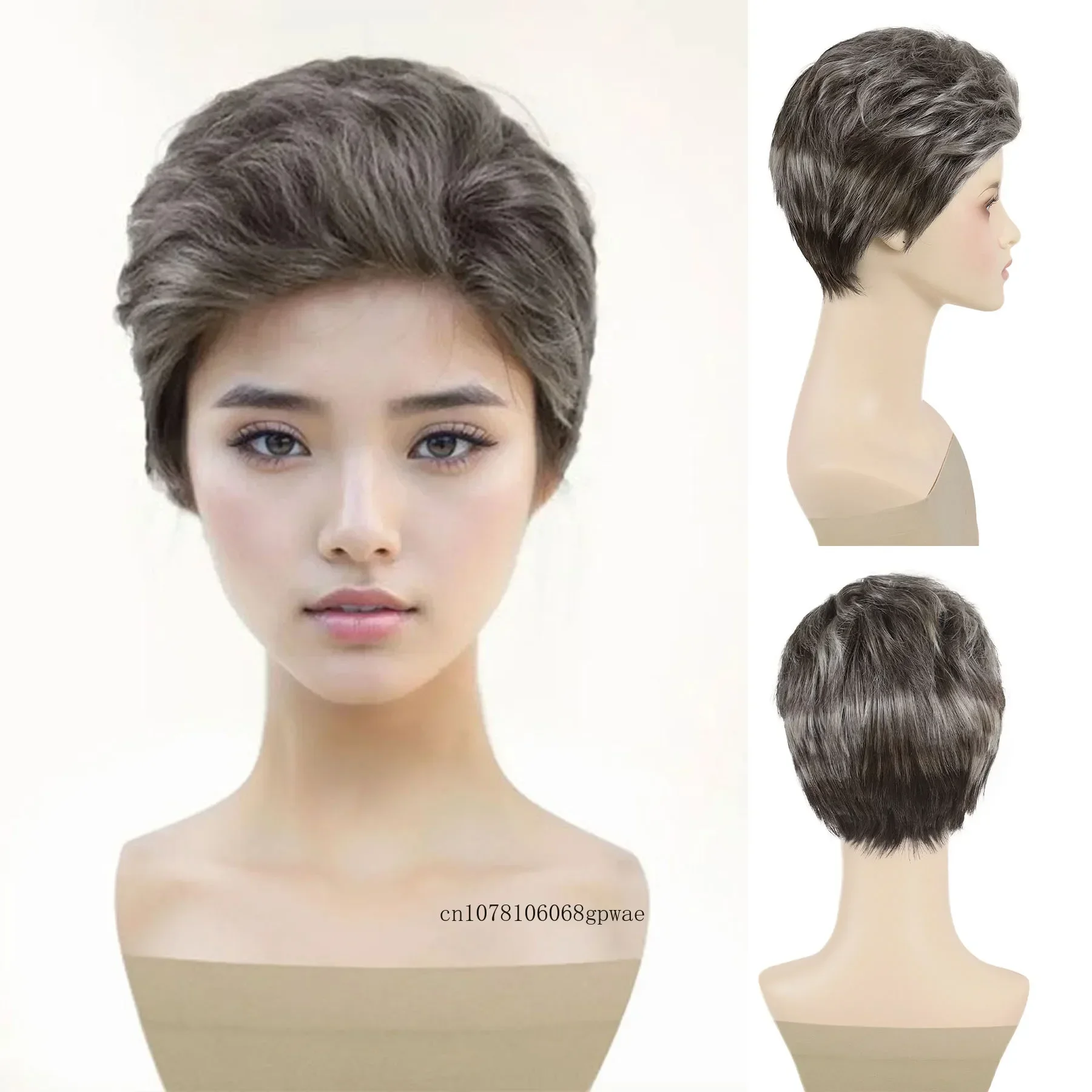 

Synthetic Short Grandma Wig for Women Old Lady Natural Wavy Pixie Hairstyle Mix Grey Wigs Heat Resistant Daily Costume Cosplay
