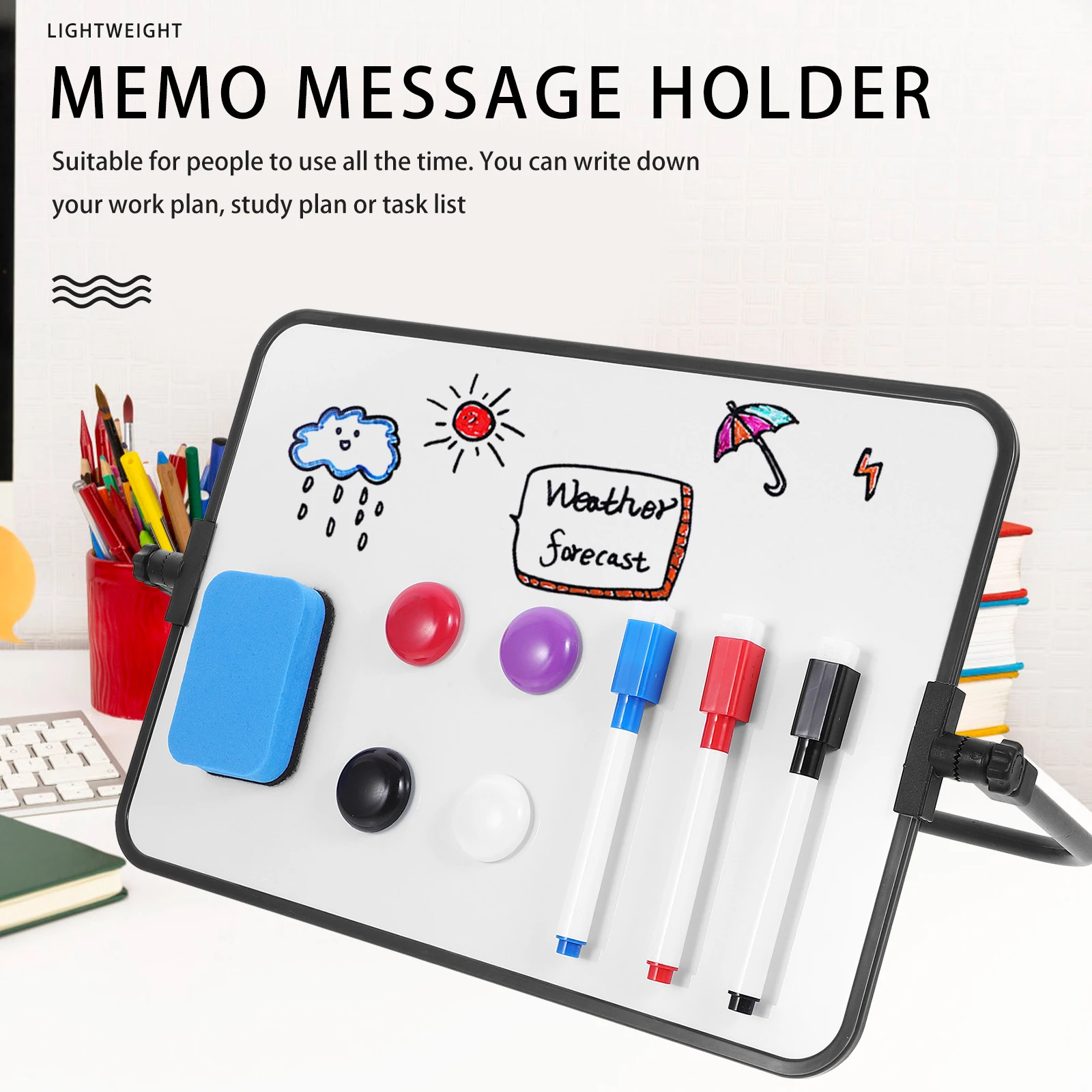 Double-Sided Magnetic Whiteboard Dry Erase Portable Calendar Office Note Message Stand (Blue) Easel Writing Tablet Black