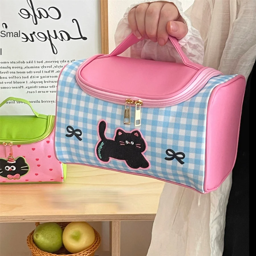 Cute Cartoon Kitten Handheld Makeup Bag for Girls, Portable Large Capacity Makeup Storage Bag