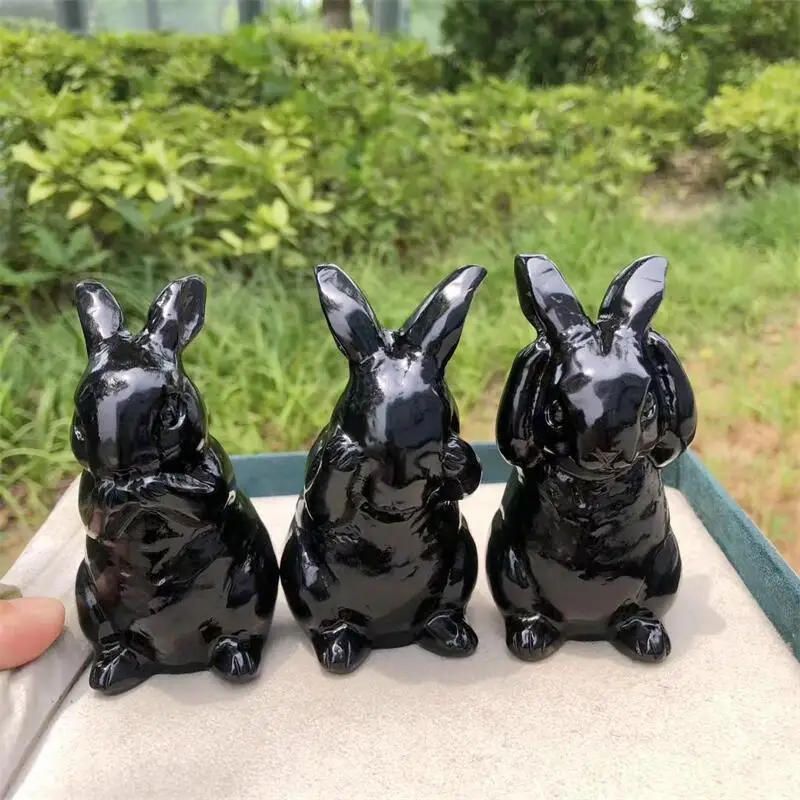 

Натуральный черный обсидиан кролик хрустальная палочка ручной работы массажная палочка целебный драгоценный камень для женщин подарок 1 шт.