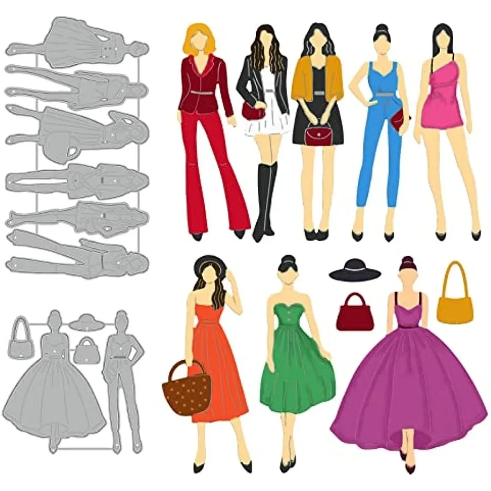 Fashion Woman Die Cut Lady Dress Skirt Woman Fashion Lady Cutting Dies Bag Die Cuts Clothes Dress Die Cuts for Card Scrapbooking