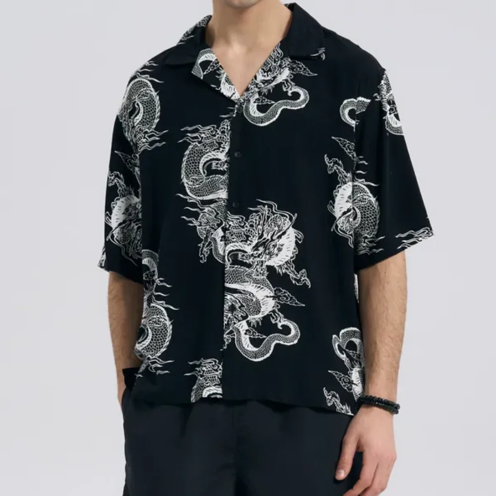 

3D Chinese Dragon print Summer casual short sleeve shirt for men Vintage loose Hawaiian shirt