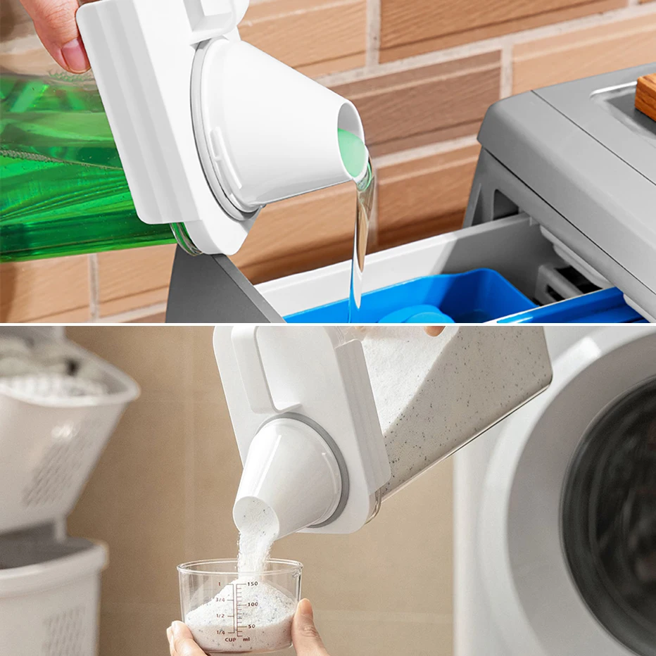 Airtight Laundry Detergent Dispenser Leak-Proof Refillable Empty Tank for Powder Softener Bleach Storage Container with Labels